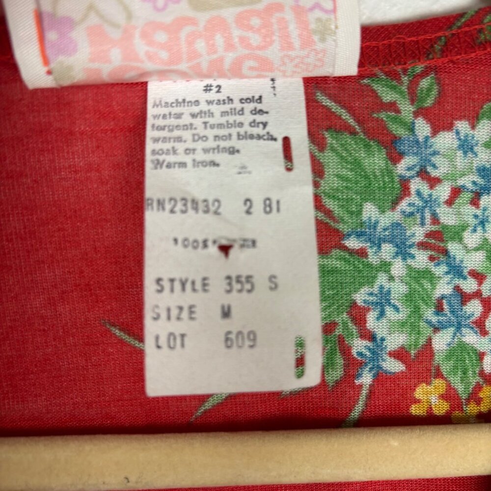 Vintage 1960's 1970's M S Young Hawaii Liberty House Red Floral Dress & Shrug - Picture 4 of 8